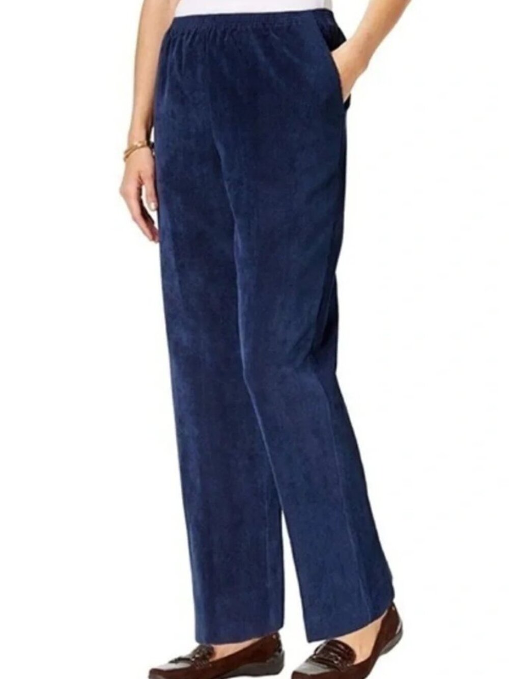 Alfred Dunner Women's Blue Corduroy Elastic Waist Pull Up Casual Pants Size 18